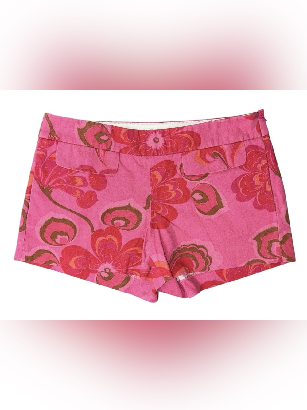 J. Crew Chino Preppy Floral Shorts Women's size 2 Pink Brown Side Zip Spring